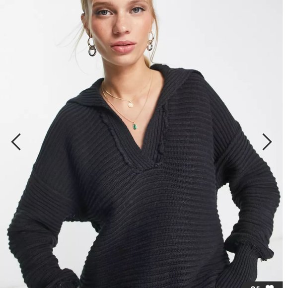 Free People Sweaters - Free People Marlie deep v ribbed sweater in black